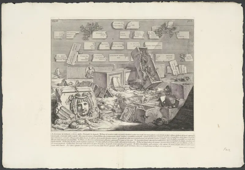 Inscripties en sarcofagen uit de graftombe van de vrijgelatenen en slaafgemaakten van de familie van Augustus Wall Art by Unknown - High-Resolution Digital Print