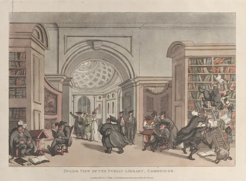 Inside View of the Public Library, Cambridge Wall Art by Thomas Rowlandson - High-Resolution Digital Print