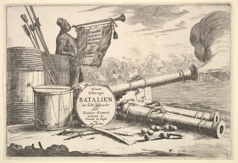 Instruments of Naval Combat, A Sailor Sounding the Trumpet Wall Art by Reinier Nooms, called Zeeman - High-Resolution Digital Print