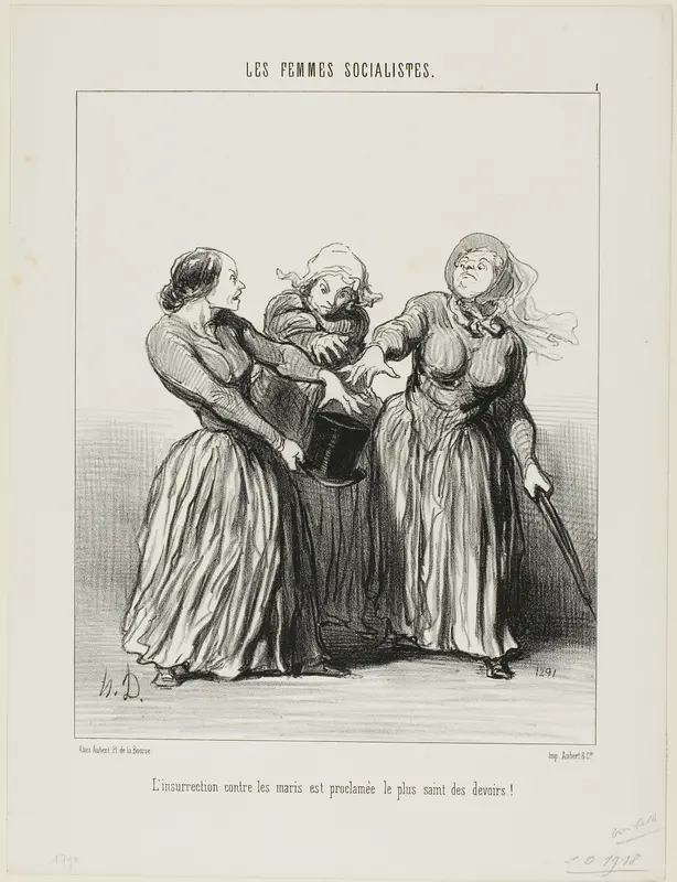 Insurrection against husbands is proclaimed as being the first and holiest duty in life!, plate 1 from Les Femmes Socialistes