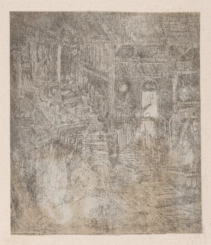 Intérieur à L'Escalier en Limaçon (Interior with a Spiral Staircase) Wall Art by Rodolphe Bresdin - High-Resolution Digital Print