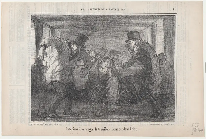 Intérieur d'un wagon de troisième classe..., from Les Agréments des Chemins de Fer, published in Le Charivari, December 13, 1856 Wall Art by Honoré Daumier - High-Resolution Digital Print