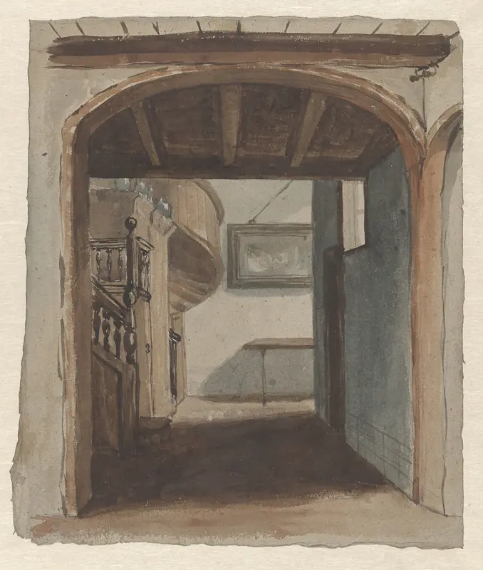 Interieur met doorkijk naar trap Wall Art by Unknown - High-Resolution Digital Print