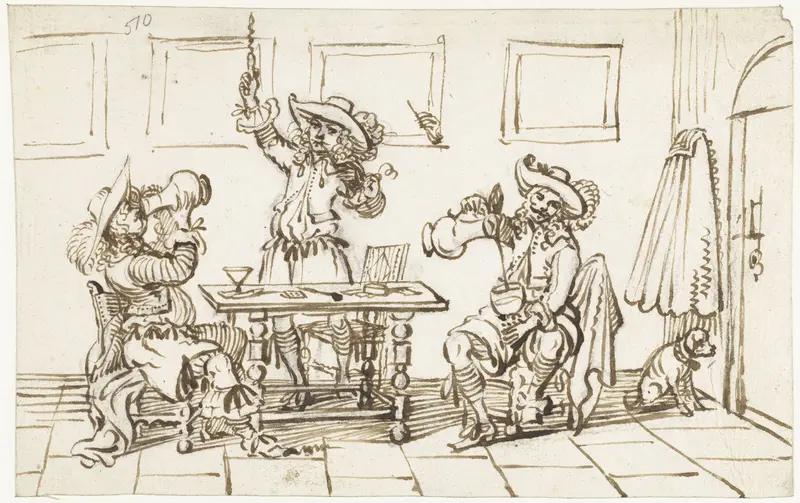 Interieur met drie rokende en drinkende soldaten Wall Art by Gesina ter Borch - High-Resolution Digital Print