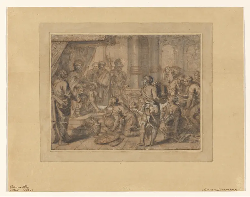 Interieur met een getroonde koning die geschenken ontvangt Wall Art by Abraham van Diepenbeeck - High-Resolution Digital Print