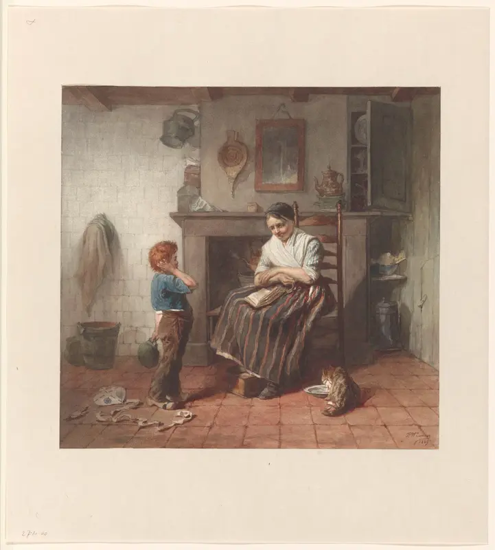 Interieur met een jongetje, een vlieger en een vrouw Wall Art by Frederik Willem Zürcher - High-Resolution Digital Print