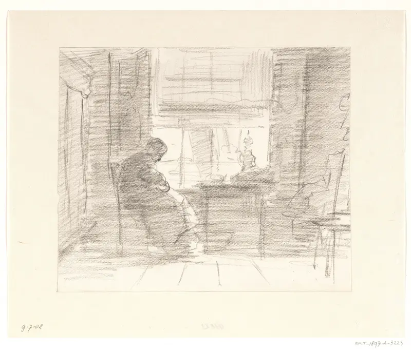 Interieur met een oude vrouw bij een venster Wall Art by Hendrik Valkenburg - High-Resolution Digital Print
