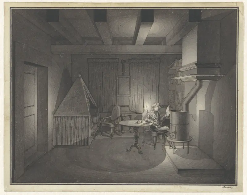 Interieur met lezende man bij kaarslicht Wall Art by Philippus Anthonius Alexander Kanne - High-Resolution Digital Print