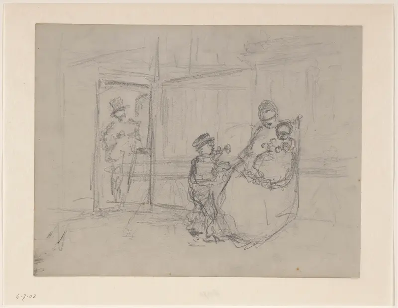 Interieur met moeder, kinderen en een man Wall Art by Hendrik Valkenburg - High-Resolution Digital Print