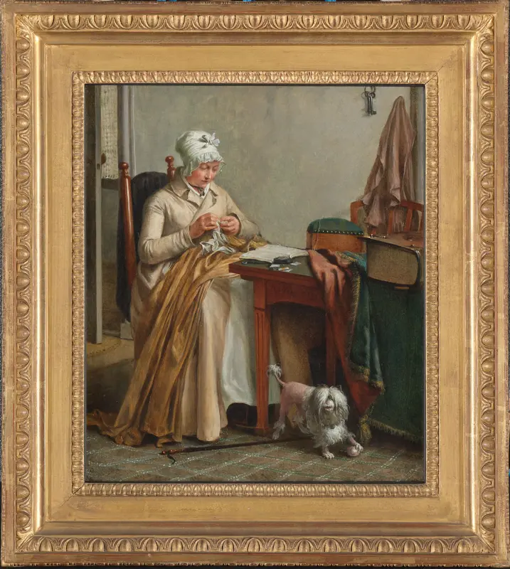 Interieur met naaiende vrouw Wall Art by Unknown - High-Resolution Digital Print