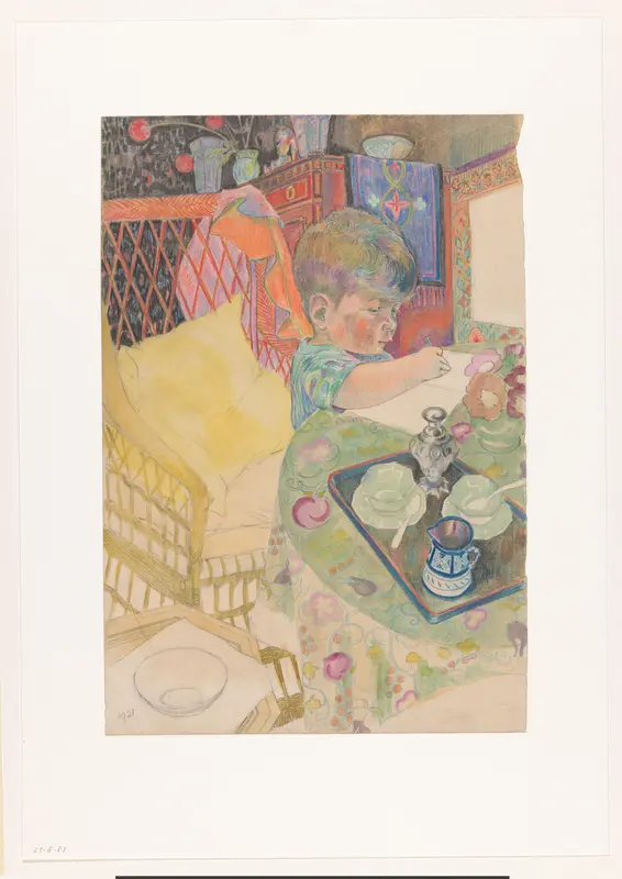 Interieur met Otto Verhagen II tekenend aan tafel Wall Art by Otto Verhagen (I) - High-Resolution Digital Print