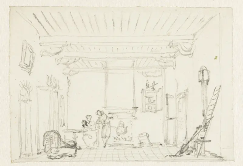 Interieur met ouders met kind bij haard Wall Art by Pieter Bartholomeusz. Barbiers - High-Resolution Digital Print