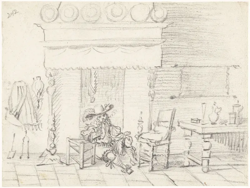 Interieur met rokende man op de vloer Wall Art by Gesina ter Borch - High-Resolution Digital Print