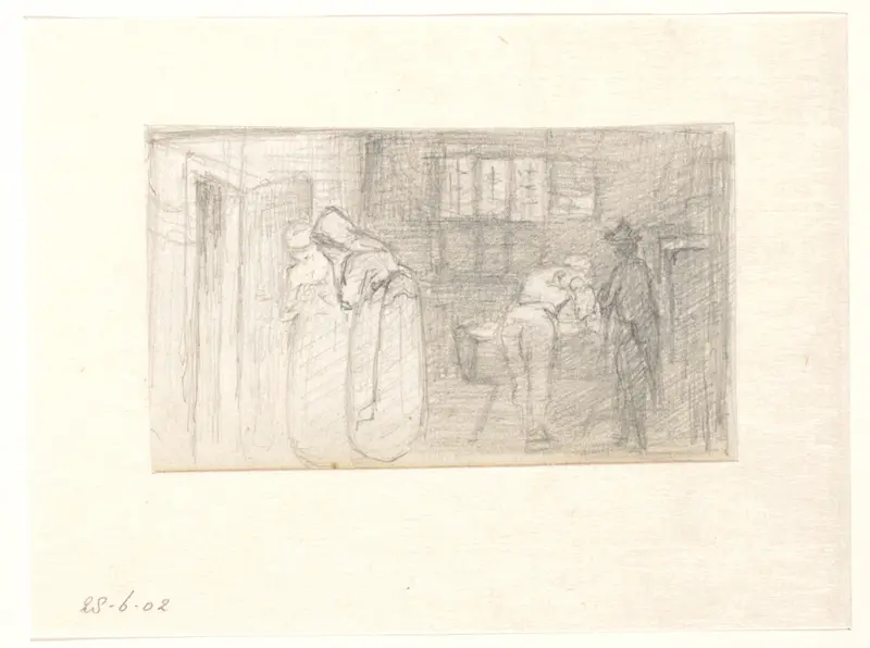 Interieur met treurende personen bij een lijkkist Wall Art by Hendrik Valkenburg - High-Resolution Digital Print