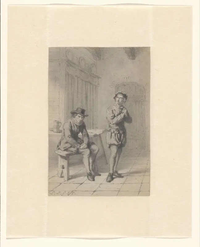Interieur met twee peinzende mannen Wall Art by Unknown - High-Resolution Digital Print