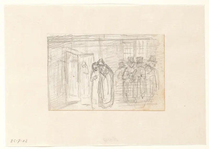 Interieur met vertrekkende begrafenisstoet Wall Art by Hendrik Valkenburg - High-Resolution Digital Print