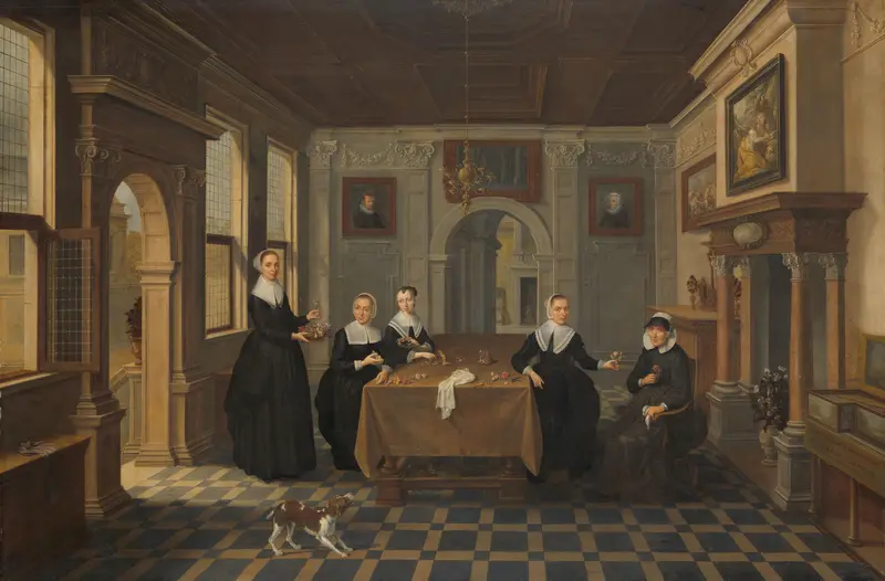 Interieur met vijf vrouwen Wall Art by Unknown - High-Resolution Digital Print