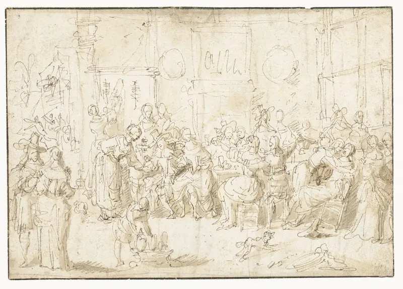 Interieur met vrolijk gezelschap rond een tafel Wall Art by Willem van Herp (I) - High-Resolution Digital Print