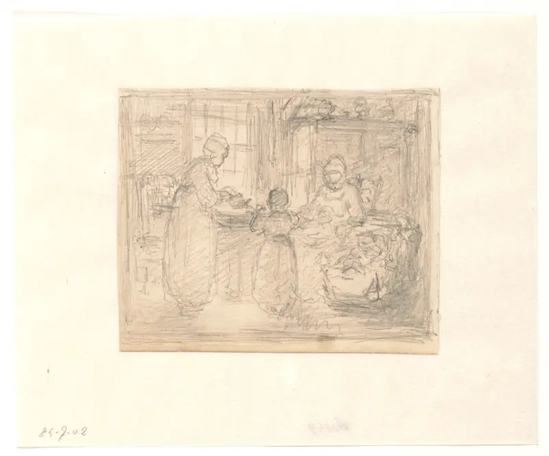 Interieur met vrouwen en een wieg Wall Art by Hendrik Valkenburg - High-Resolution Digital Print