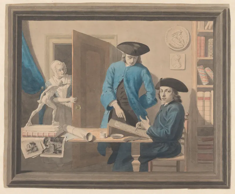 Interieur met zelfportret, Taco Hajo Jelgersma en een vrouw Wall Art by Cornelis van Noorde - High-Resolution Digital Print