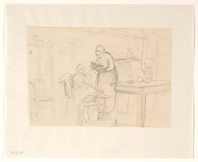 Interieur met ziek meisje en moeder Wall Art by Hendrik Valkenburg - High-Resolution Digital Print