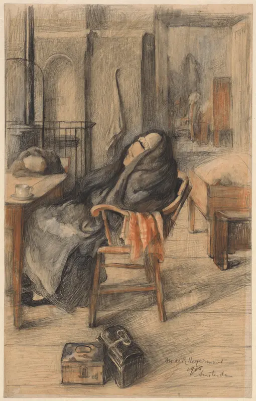 Interieur met zittende oude vrouw Wall Art by Marie de Roode-Heijermans - High-Resolution Digital Print