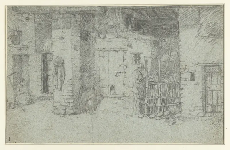 Interieur van boerendeel met zittend vrouw en waterende man Wall Art by anonymous - High-Resolution Digital Print