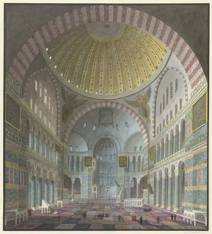Interieur van de Aya Sophia met geknielde en staande Turken Wall Art by George Antoine Prosper Marilhat - High-Resolution Digital Print