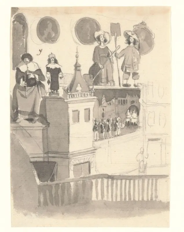 Interieur van de herberg aan de Prinsengracht met het hoekje van de beeldenzaal met beweegbare beelden Wall Art by Willem Hekking jr. - High-Resolution Digital Print