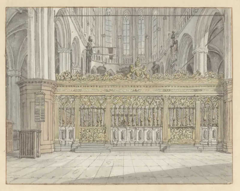 Interieur van de Nieuwe Kerk gezien naar het koorhek Wall Art by Unknown - High-Resolution Digital Print