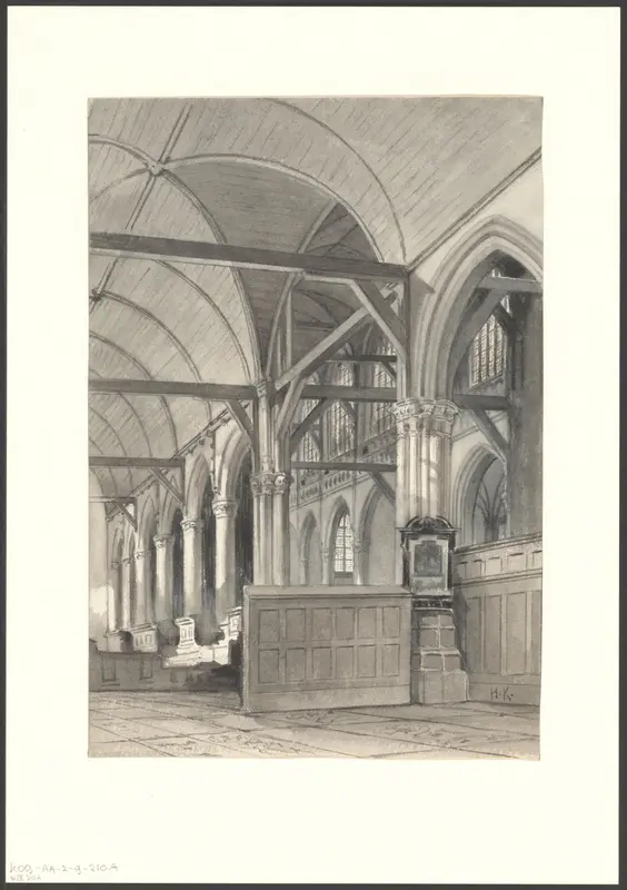 Interieur van de Oude Kerk met het middenschip en een zijbeuk Wall Art by Unknown - High-Resolution Digital Print