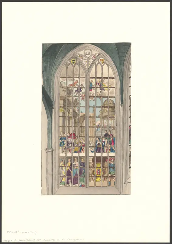 Interieur van de Oude Kerk met raam met de voorstelling van de aanbidding der herders Wall Art by anonymous - High-Resolution Digital Print