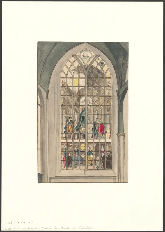 Interieur van de Oude Kerk met raam met de voorstelling van de Annunciatie en de Visitatie Wall Art by anonymous - High-Resolution Digital Print