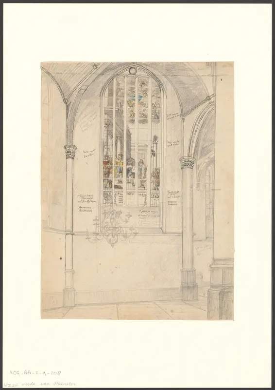 Interieur van de Oude Kerk met raam met de voorstelling van de Vrede van Münster Wall Art by Hermanus Petrus Schouten - High-Resolution Digital Print