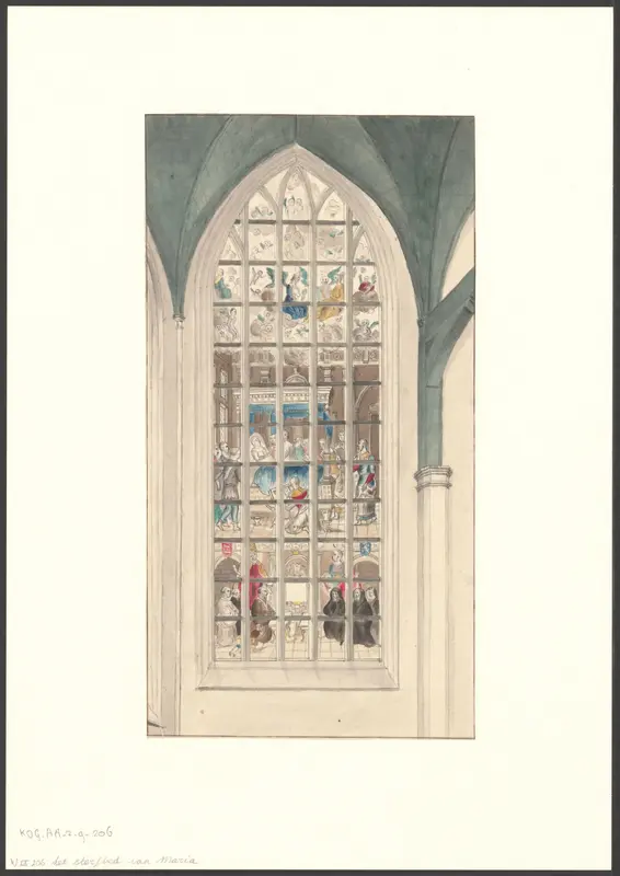 Interieur van de Oude Kerk met raam met de voorstelling van het sterfbed van Maria Wall Art by anonymous - High-Resolution Digital Print