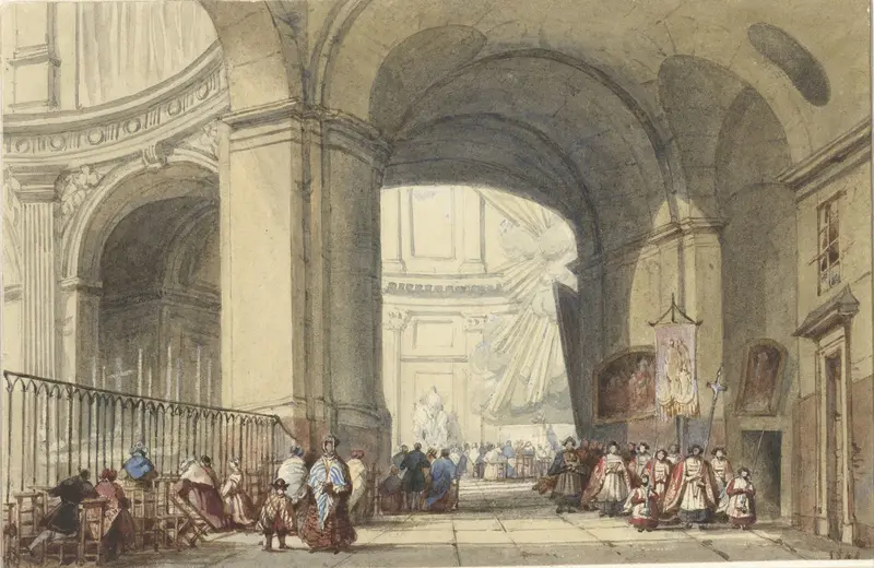 Interieur van de S. Roche te Parijs, met een processie op de voorgrond Wall Art by Unknown - High-Resolution Digital Print