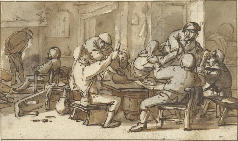 Interieur van een herberg met drinkende en ruziemakende boeren Wall Art by Unknown - High-Resolution Digital Print