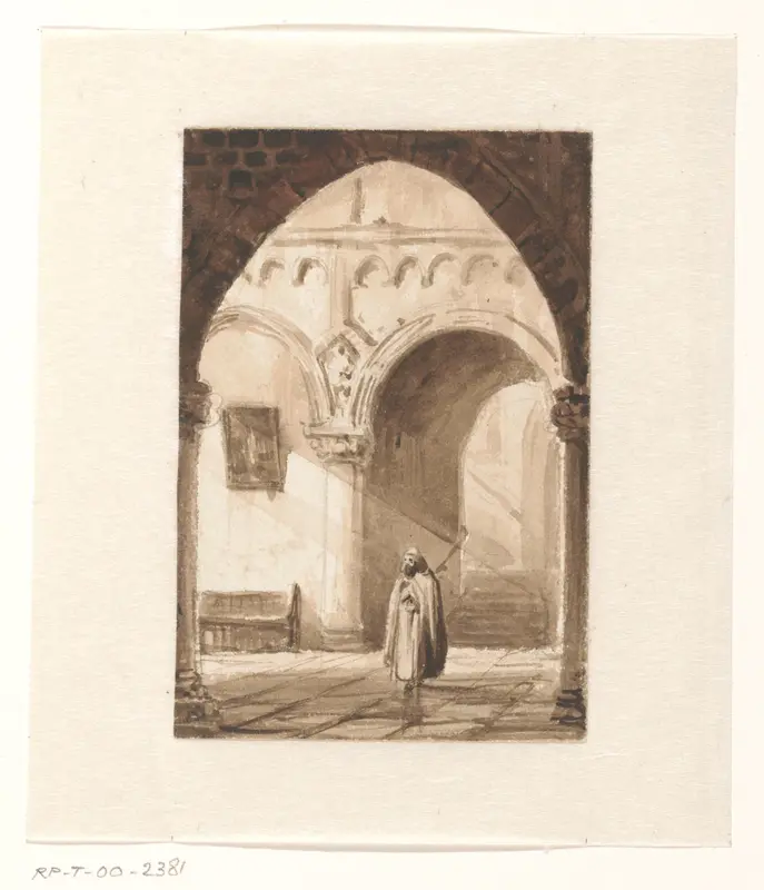 Interieur van een kerk met een monnik Wall Art by Unknown - High-Resolution Digital Print