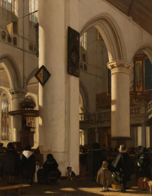 Interieur van een protestantse, gotische kerk tijdens een dienst Wall Art by Emanuel de Witte - High-Resolution Digital Print