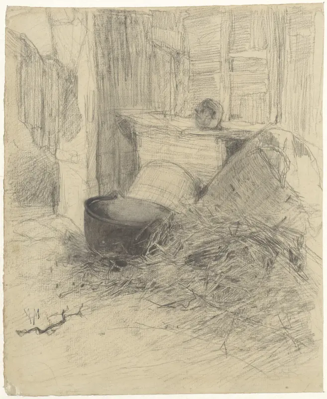 Interieur van een schuur met stro en diverse voorwerpen Wall Art by Anton Mauve - High-Resolution Digital Print