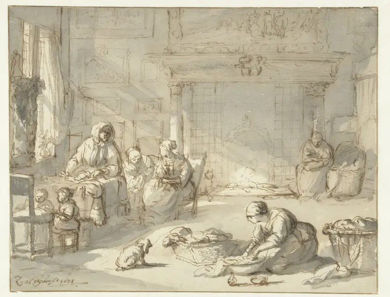 Interieur van huis met vrouwen en kinderen Wall Art by Unknown - High-Resolution Digital Print