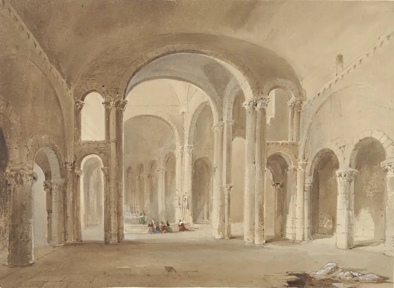 Interieur van S. Hilaire te Poitiers, met knielende figuren aan de Confessio Wall Art by Alexis Nicolas Noël - High-Resolution Digital Print