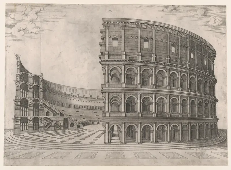 Interior and Exterior of the Colosseum, from "Speculum Romanae Magnificentiae" Wall Art by Anonymous - High-Resolution Digital Print