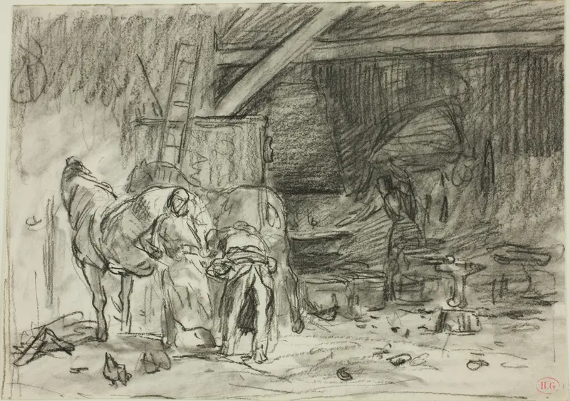 Interior of a Blacksmith's Shop (recto); Man Bending Over, Seen from Read (verso)