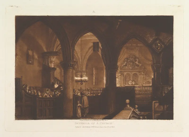 Interior of a Church, part XIV, plate 70 from "Liber Studiorum" Wall Art by Joseph Mallord William Turner - High-Resolution Digital Print