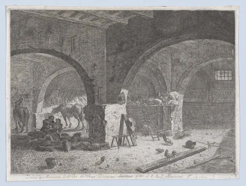 Interior of a Farm with Lovers Wall Art by Anonymous, French, early 19th century - High-Resolution Digital Print