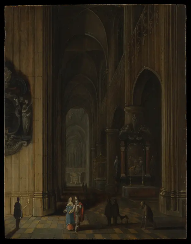 Interior of a Gothic Church at Night Wall Art by Pieter Neeffs the Younger - High-Resolution Digital Print