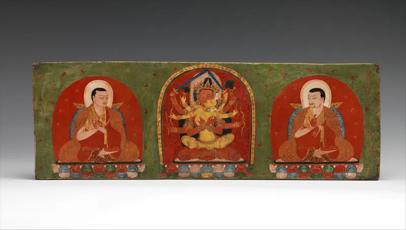Interior of a Manuscript Cover: Manjuvajra Embracing His Consort, with Attendant Lamas Wall Art by Unknown - High-Resolution Digital Print