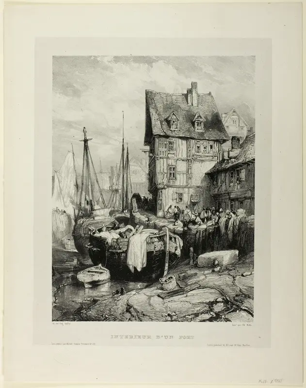 Interior of a Port, plate five from Six Marines Wall Art by Eugène Isabey - High-Resolution Digital Print