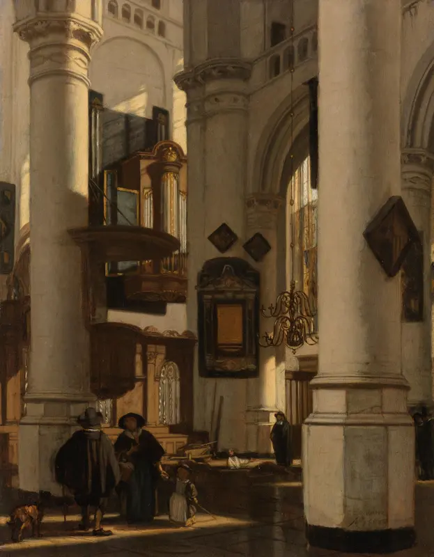 Interior of a Protestant, Gothic Church, with a Gravedigger in the Choir Wall Art by Emanuel de Witte - High-Resolution Digital Print
